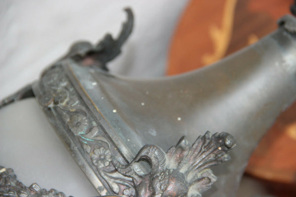 Antique French bronze Chandelier lantern glass crystal acorn shade ram heads