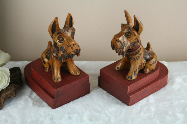 Rare Black Forest Egon Steimer 1920 marked Schnauzer german bookends  wood dog