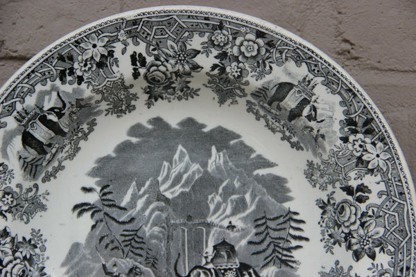 Antique Dutch MAESTRICHT marked Black creme Hanibal elephants scene plate