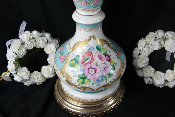 French vintage Porcelain table lamp floral decor hand paint 1970