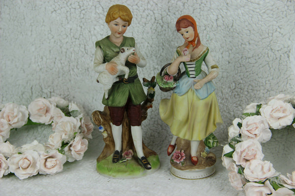 PAIR Bisque porcelain romantic couple figurines german sheep