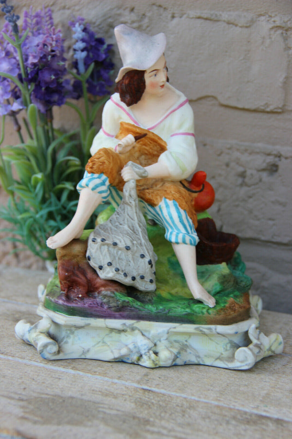 Antique French vieux paris porcelain figurine fisherman