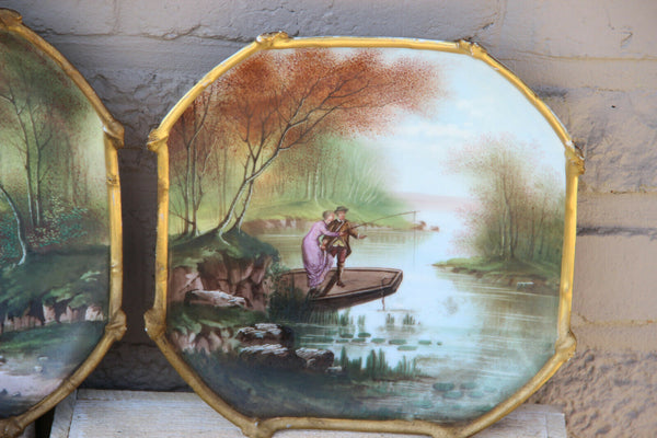 PAIR french porcelain Limoges romantic water scenes plates