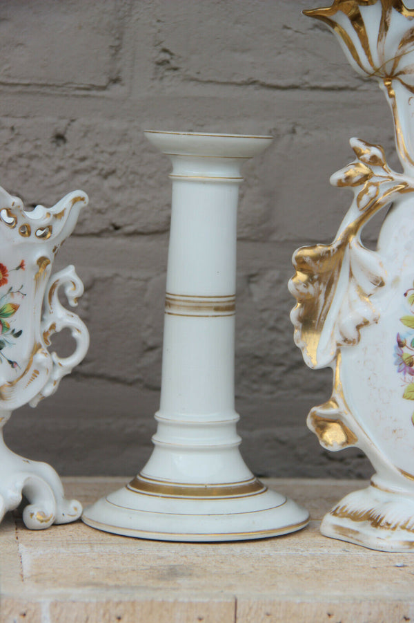 antique vieux paris porcelain  hand paint floral porcelain vases mantel set
