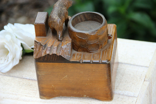 Antique hand Black forest wood carved swiss bear statue swiss music box