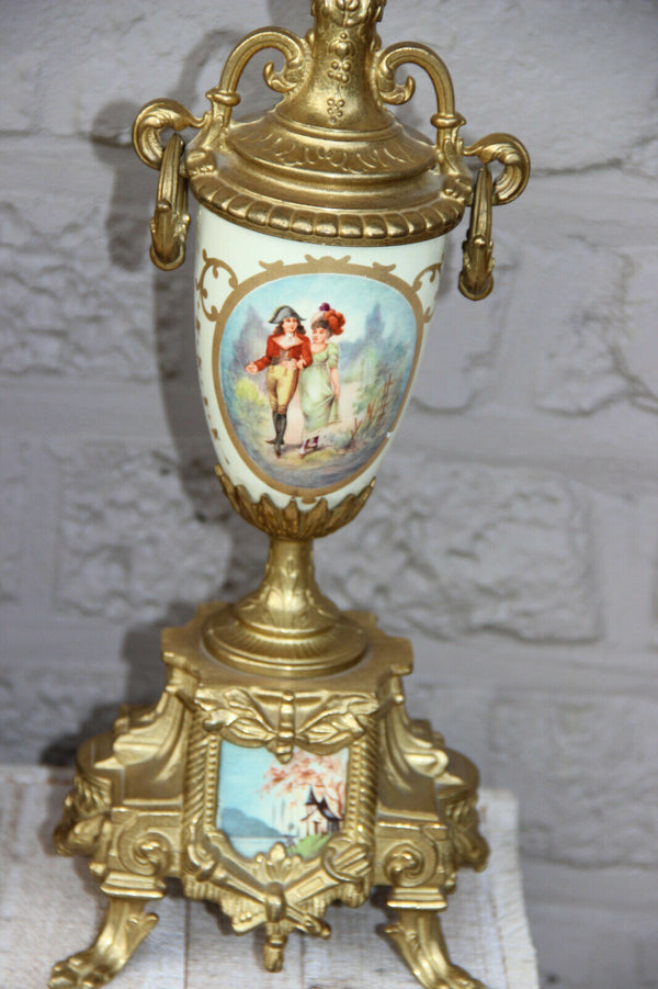 Stunning French Porcelain Clock set urns vases victorian romantic theme