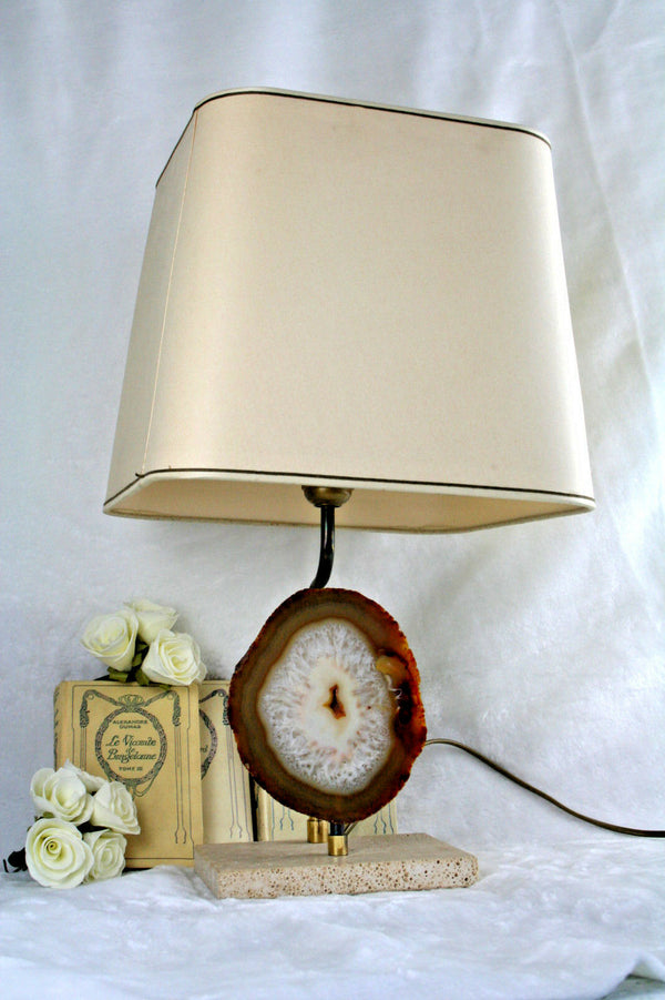 Modernist AGATE  travertine  Table lamp attr. Willy Daro mid-century  1970