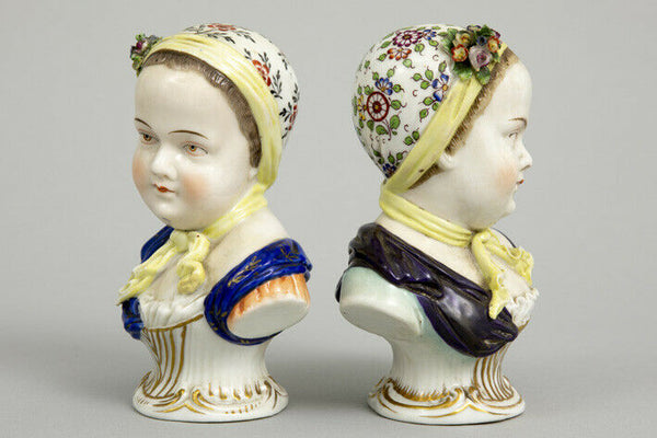 PAIR antique dresden carl thieme porcelain bust bourbon children