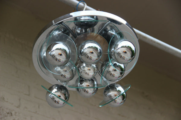 Rare Italian Atomic sputnik 1970 Chrome glass pendant chandelier suspension lamp