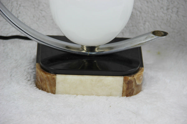 PAIR ART DECO 1930 French chrome marble onyx birds egg lamp bed desk