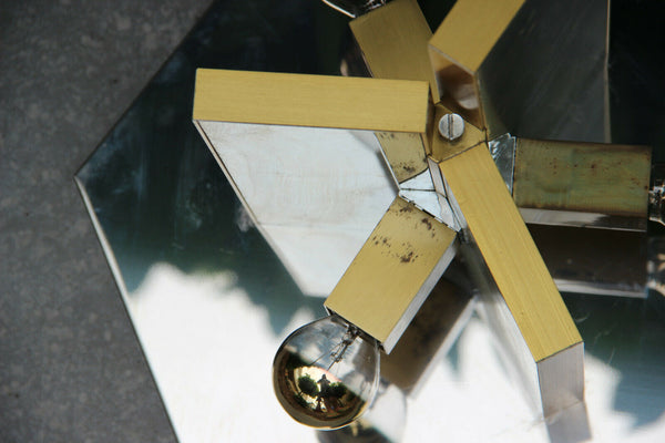 Mid century SCIOLARI marked flush mount lamp chandelier mirrored metal 1960 n1