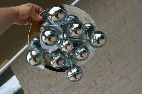 Rare Italian Atomic sputnik 1970 Chrome glass pendant chandelier suspension lamp