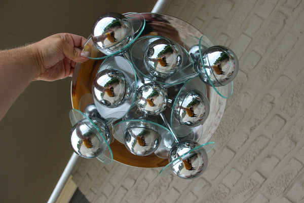 Rare Italian Atomic sputnik 1970 Chrome glass pendant chandelier suspension lamp