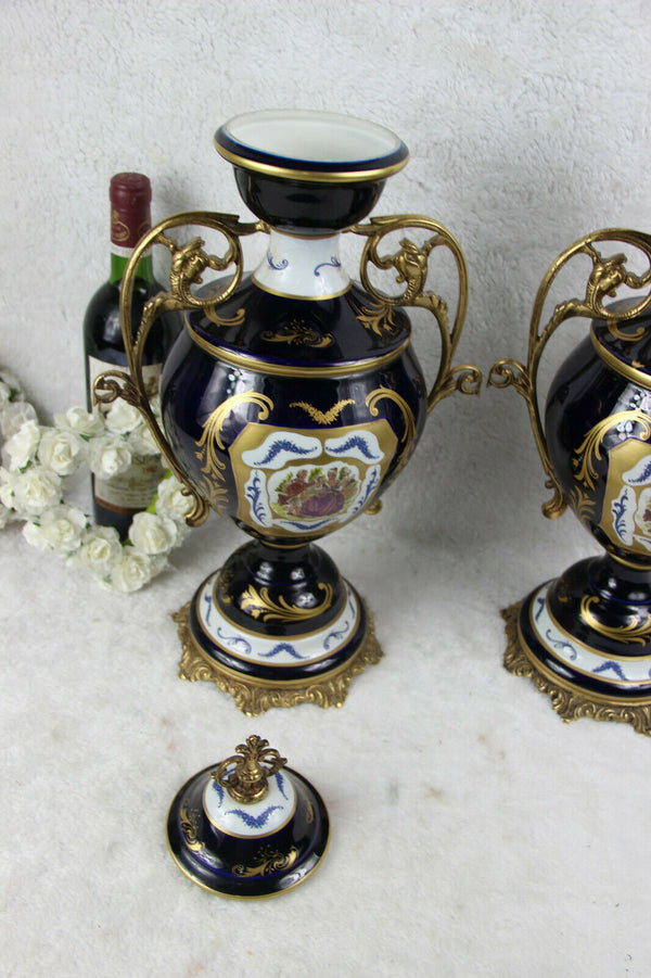 PAIR French RICHELIEU limoges porcelain Vases romantic victorian marked