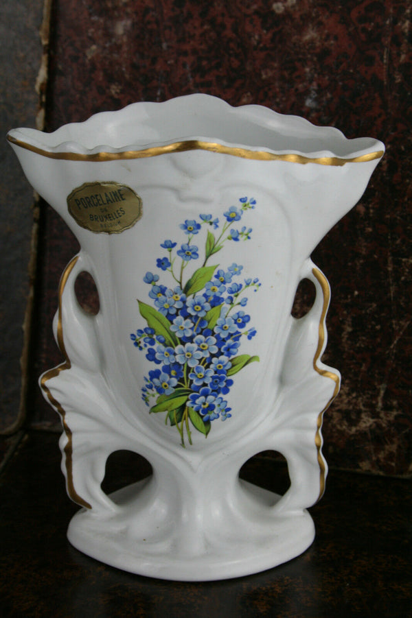 Vieux bruxelles porcelain cornet vase 1950 marked