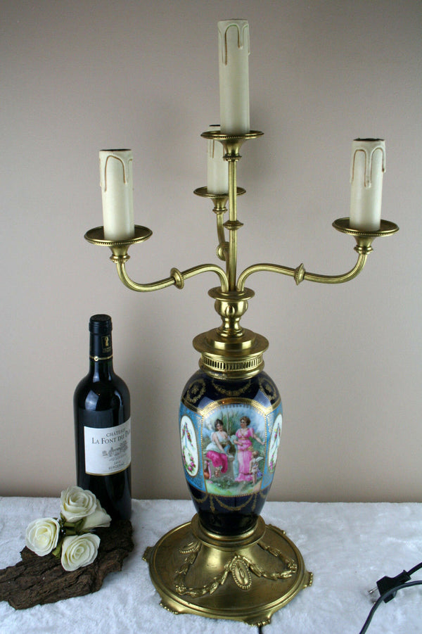 Gorgeous French Candelabra lamp 4 arms in sevres pocelain bronze base top piece