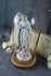 antique porcelain Holy MAry MAdonna statue with cherubs on base  under globe