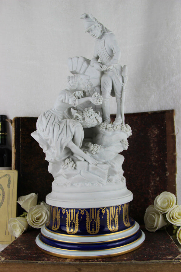 TOP XL capodimonte porcelain Bisque Statue group romantic marked italy 1920's