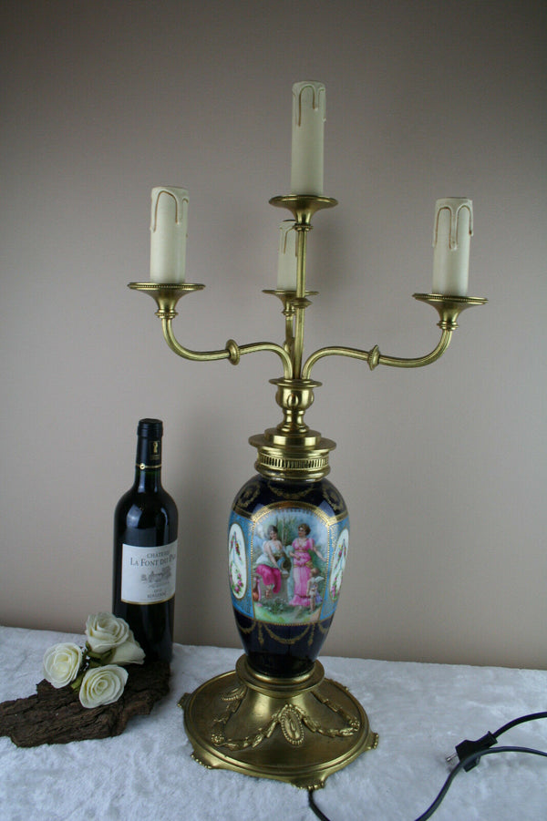 Gorgeous French Candelabra lamp 4 arms in sevres pocelain bronze base top piece