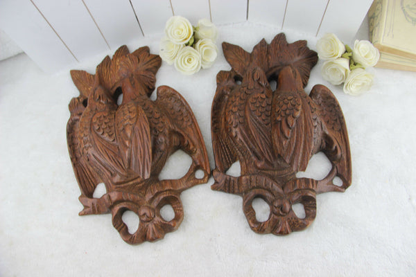 PAIR Black forest hunting trophy wood carved wall plaques ornaments birds no1