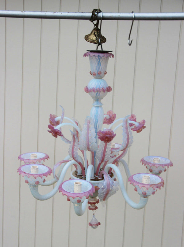 Gorgeous Venetian MURANO handblown pink glass Chandelier 6 arms 1970 Italy