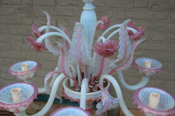 Gorgeous Venetian MURANO handblown pink glass Chandelier 6 arms 1970 Italy