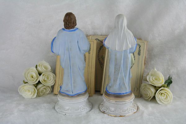 PAIR 1900  VIEUX ANDENNE porcelain biscuit Couple Pastel colours Mary Jesus Holy