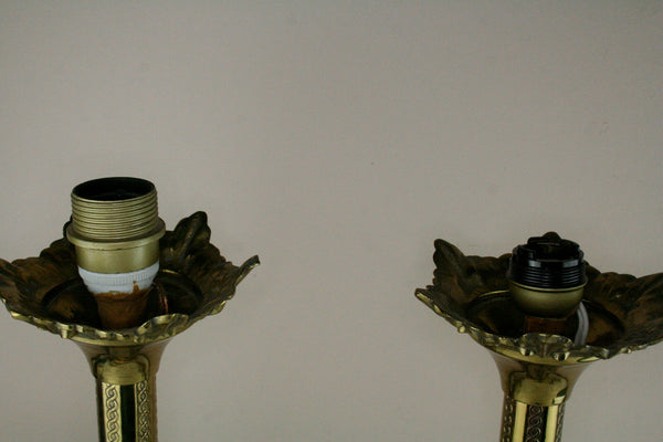 PAIR religious Brass French candle holders mounted as lamps 1935