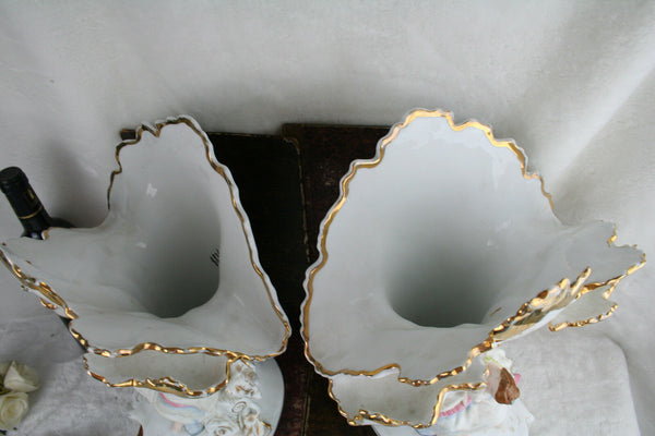 PAIR rare XL late 19th century old paris porcelain Vases ladies marked s&s