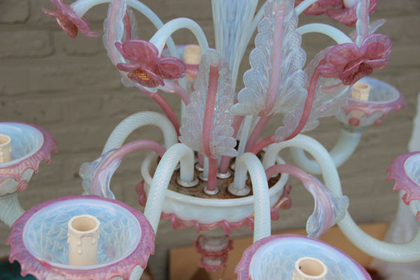 Gorgeous Venetian MURANO handblown pink glass Chandelier 6 arms 1970 Italy