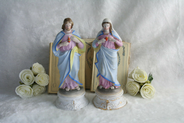 PAIR 1900  VIEUX ANDENNE porcelain biscuit Couple Pastel colours Mary Jesus Holy