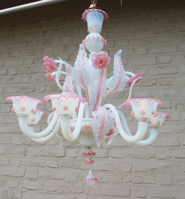 Gorgeous Venetian MURANO handblown pink glass Chandelier 6 arms 1970 Italy