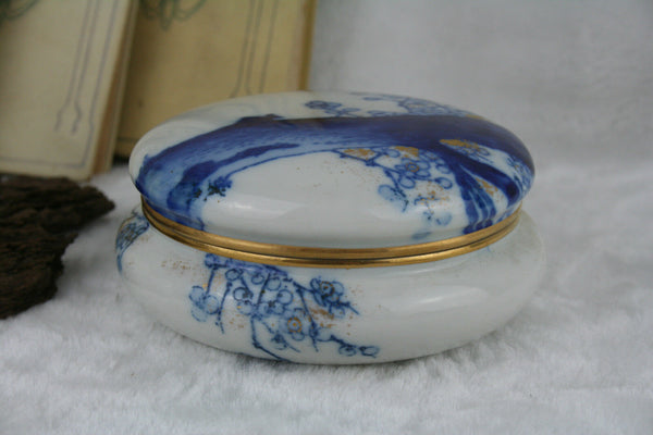 European vienna marked blue porcelain bonbonniere box lidded