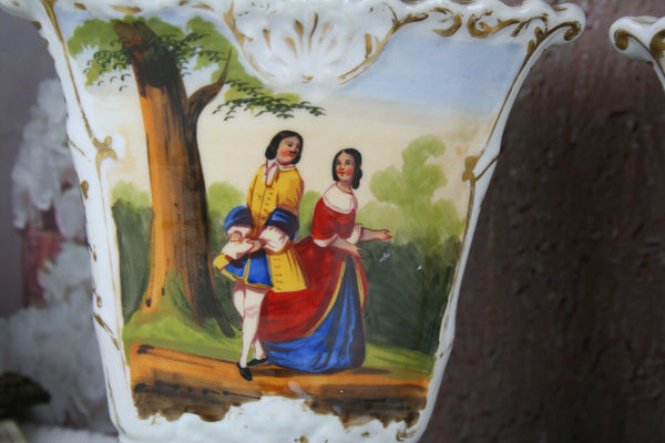 PAIR Exclusive Vieux old paris porcelain Vases figurines decor France 1900