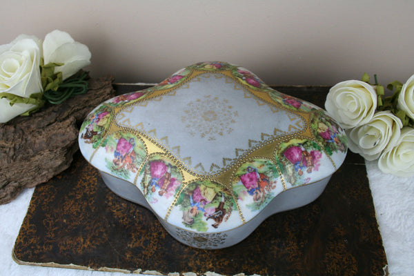 Herford Large Porcelain Candy Box, Fragonard Scenes, Gemany 1950's