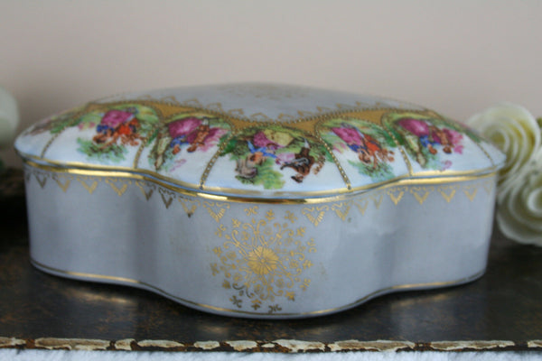 Herford Large Porcelain Candy Box, Fragonard Scenes, Gemany 1950's