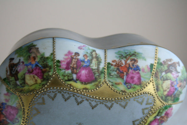 Herford Large Porcelain Candy Box, Fragonard Scenes, Gemany 1950's