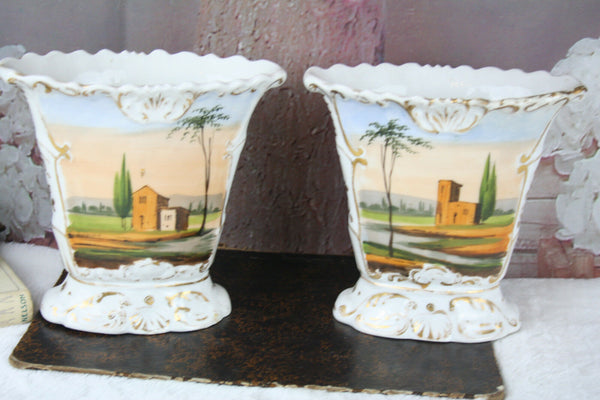 PAIR Exclusive Vieux old paris porcelain Vases figurines decor France 1900