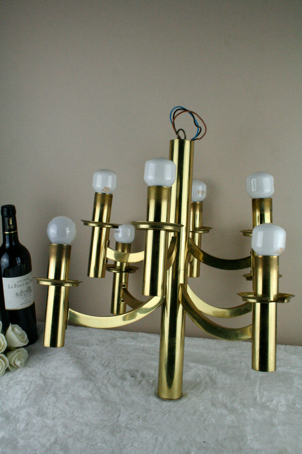 VTG Brass Sciolari Design Italian Retro space age chandelier 8 lamps gold colour