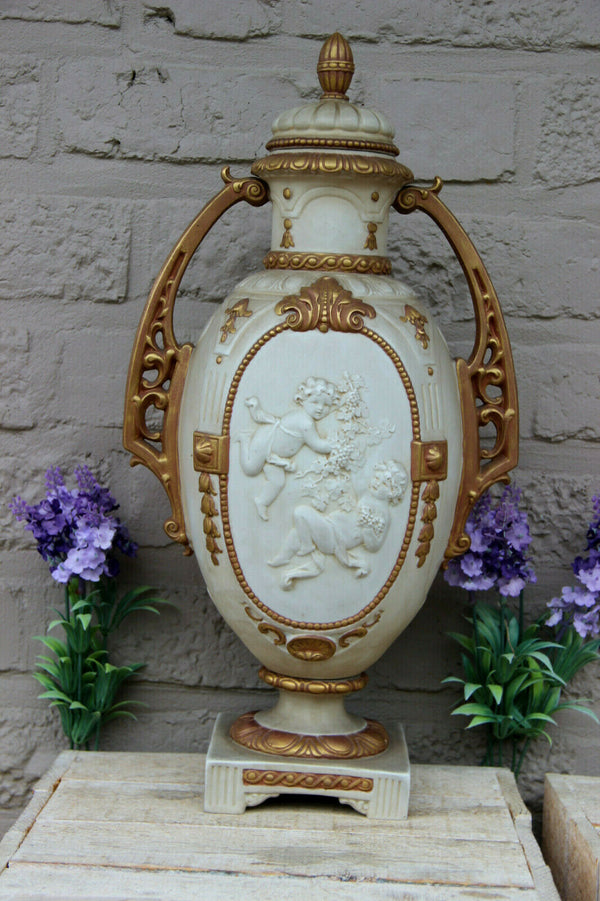 Antique German Bisque porcelain marked putti cherubs romantic Vase 1900s