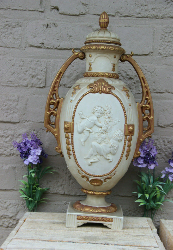 Antique German Bisque porcelain marked putti cherubs romantic Vase 1900s