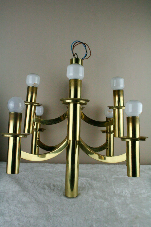 VTG Brass Sciolari Design Italian Retro space age chandelier 8 lamps gold colour