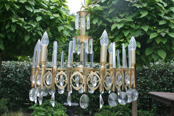 XL Sciolari OVALI collection  Brass Crystal chandelier 6 lights 1970's Italian