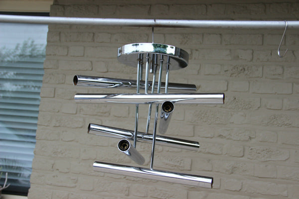 Mid century Sciolari 6 tubes Geometric chandelier pendant 1970's Chrome