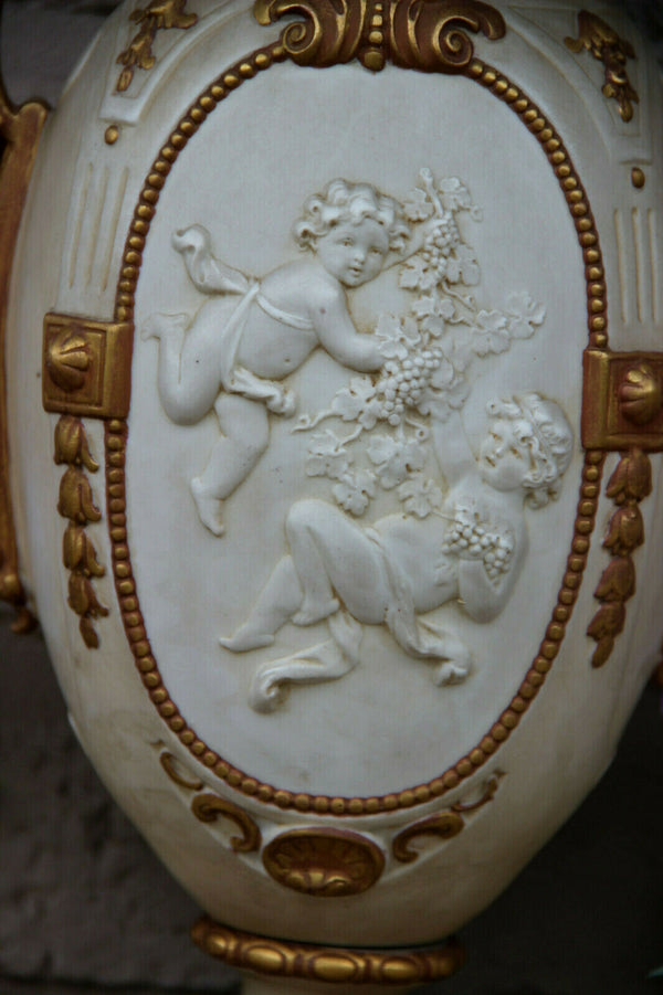 Antique German Bisque porcelain marked putti cherubs romantic Vase 1900s