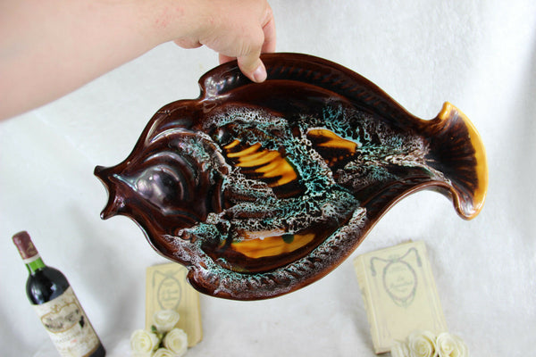 Vintage  Ceramic colourful Fish figurine Fruit bowl plate centerpiece 1960
