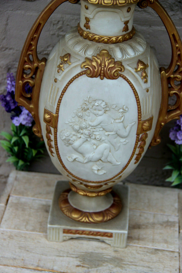 Antique German Bisque porcelain marked putti cherubs romantic Vase 1900s