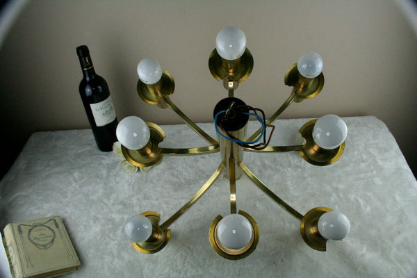VTG Brass Sciolari Design Italian Retro space age chandelier 8 lamps gold colour