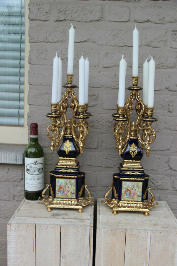 PAIR Large French limoges porcelain candelabras candle holders 5 arms marked