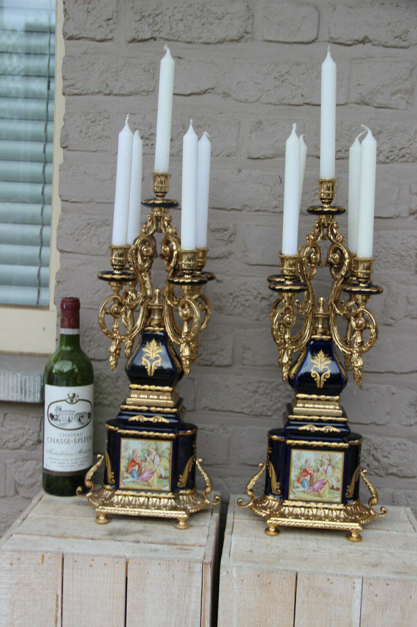 PAIR Large French limoges porcelain candelabras candle holders 5 arms marked